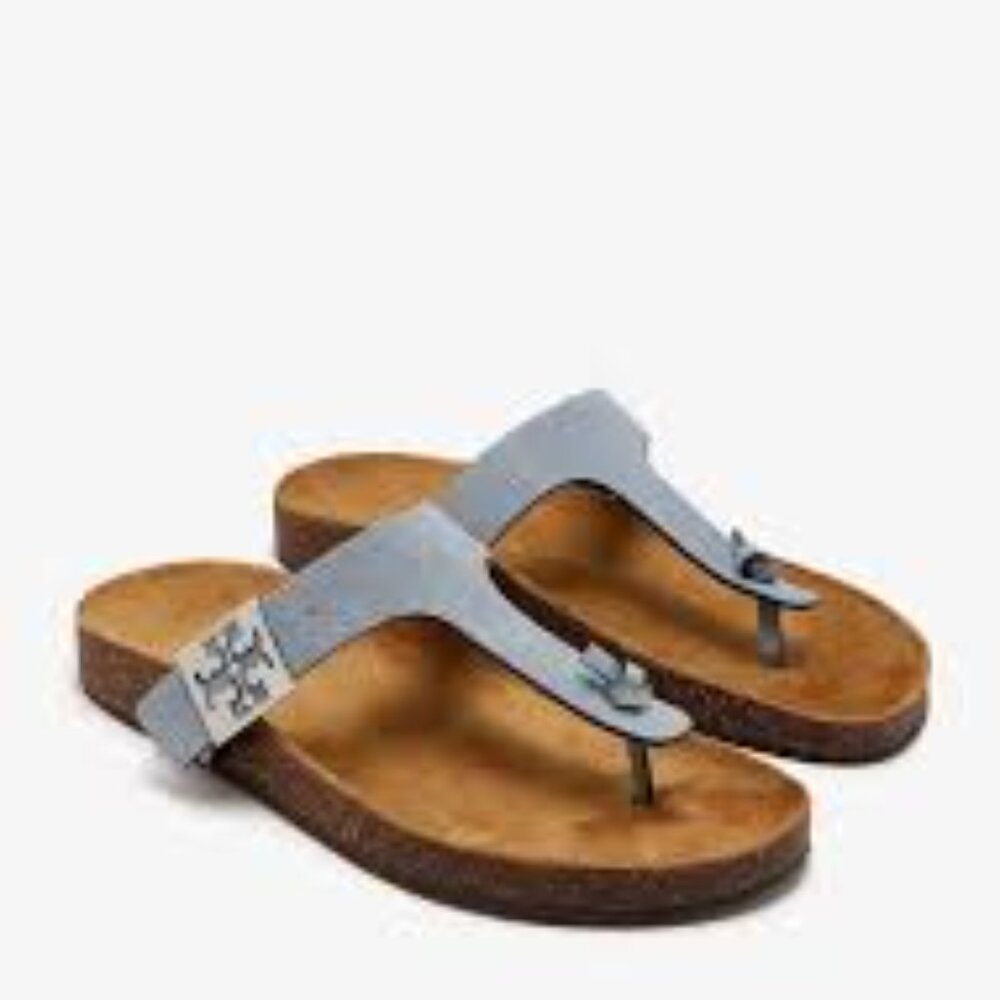 NIB Tory Burch MELLOW THONG SANDAL gold Aria blue